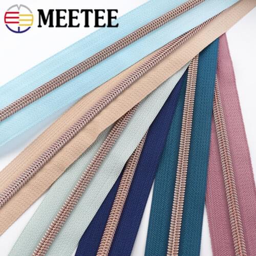 4Meters 5# Colored Cloth Rose Gold Teeth Plastic Coil Zippers Bag Nylon Zipper for Sewing DIY Zips Garment Accessories