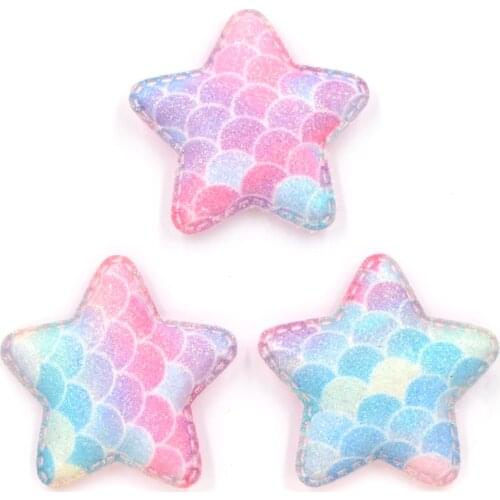 5CM Glitter Mermaid Scale Rainbow Fabric Felt Padded Patches Star Appliqued for Clothes Sewing Supplies DIY Craft Decoration F22
