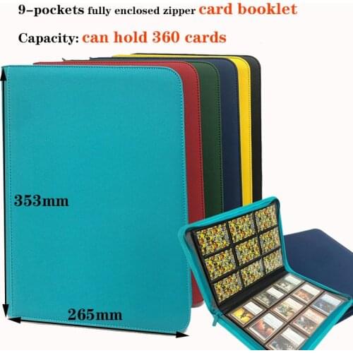 PU Leather 360 Pockets Cards Binder TCG Game Zipper Card Album With 9 Pockets Sealed Fixed Pockets Pages For MGT/PKM/FOW/YGO