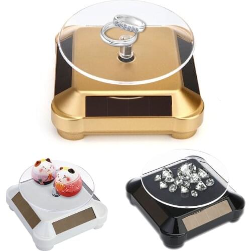 Solar Display Stand Automatic 360 Rotating Showcase Led Light Powered Turntable Watch Phone Jewelry Ring Display Stand Holder
