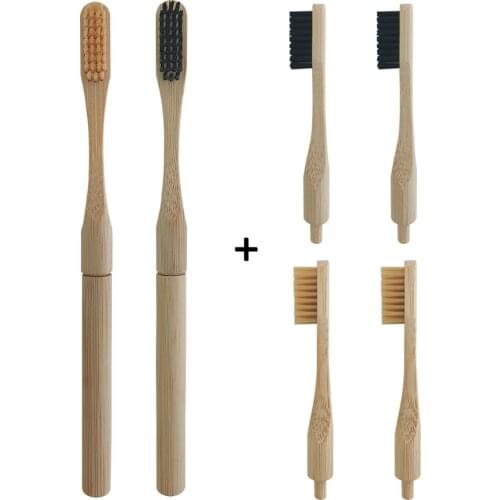 Bamboo Toothbrush with Plug-in Replacement Brush Heads Change Head ToothBush Teeth Care Cleaning Brushes for Travel Living Bath