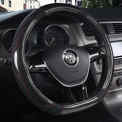 D Shape Steering Wheel Cover Leather + Carbon Fibre for VW GOLF 7 2015 POLO JATTA Suzuki Swift Nissan Rogue 2017 2018 2019 2020