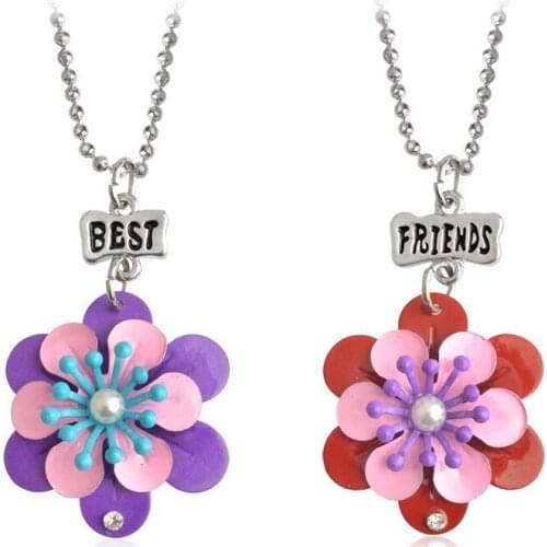 Children Best Friends Cute Spray Paint Colorful Flower Pendant BFF 2 Necklace Friendship Jewelry Gifts For Kids 10 Set