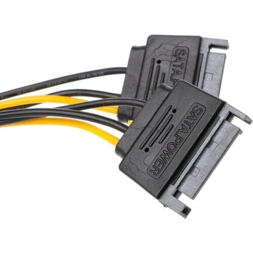 Dual 15-Pin SATA Power To 6-Pin PCI-E PCI Express Adapter Cable Wire For Video Card QW