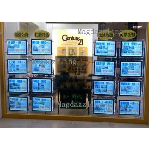 A4 Double Sided Landscape LED Acrylic Display Frame Real Estate Agent Hanging LED Window Display Slim Light Pocket