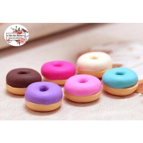 10PCS clay mix color donut Flatback Cabochon Miniature Food Art Supply Decoden Charm Craft 12x6mm