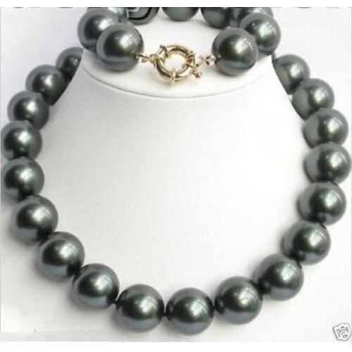 Hot sale new Style >>>>18'' 7.5'' 14MM Tahitian Sea Black South Sea shell pearl necklace Bracelet Sets