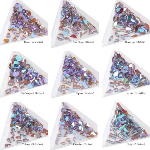 Hot sale Mixed Shape Shinning Nail Rhinestones Phantom Purple crystal diamonds 3D Nail Art Charms Decoration accessories