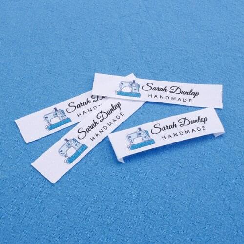 Custom Clothing Labels, Personalized Brand, Cotton Collapse label, Logo or Text , Sewing machine (MD0440)