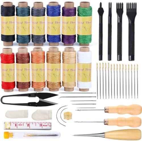 KAOBUY 46PCS Leather Upholstery Repair Kit With 12Color Waxed Thread, Stitching Punch, Awls And Other Tools For Leather DIY