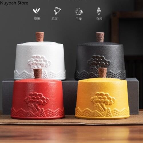 Ceramic Tea Cans Creative Embossed Household Sealed Cans Living Room Coffee Table Storage Box Storage Cans Home Decoration