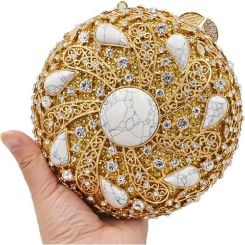 Roundness Gold Clutch Bags Party Evening Bags Golden Metal White Dinner Purse Bags SC904