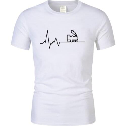 Summer Heartbeat Railway Tees Men Funny Train Printed Cotton For Men Short Sleeve T-Shirts Camisetas Clothing Oversized T Shirt
