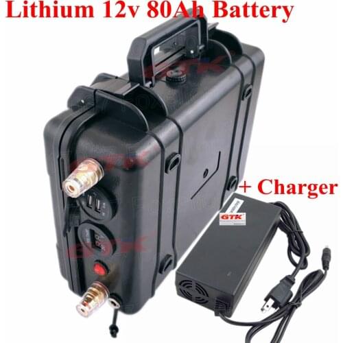 High capacity 12V 80AH Lithium li-ion Battery for marine waterproof boat motor solar panel power + 12.6v 3A charger