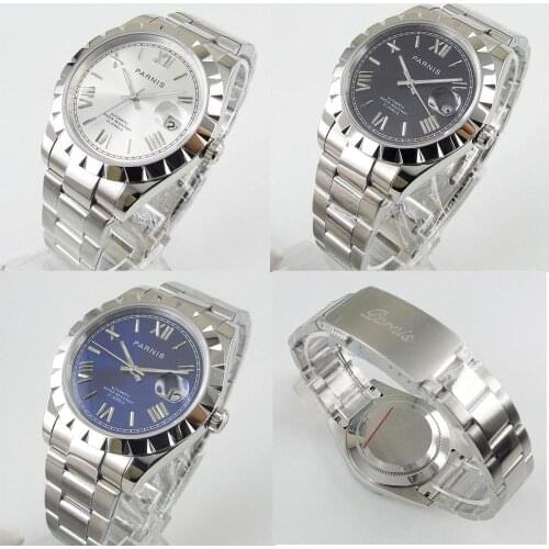 3 Colors PARNIS 39mm New Arrival Automatic Men Watch Sapphire Glass Date Window 21 Jewels MIYOTA 8215 Metal Strap