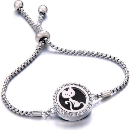 Cute Cat bracelet Perfume Aroma Diffuser Essential Oil Aromatherapy Lockets Bracelets women small size crystal bracelet jewelry