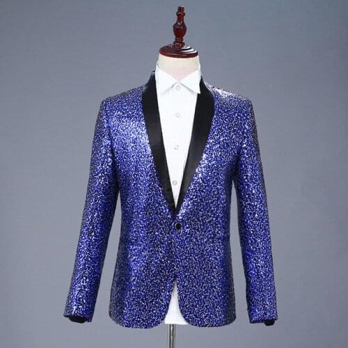 Mens Clothing Casual sequin Coat Blazer Men glitter Fit Dress Blue Blazers Suits Street wear Stage Costumes For Singers Mens