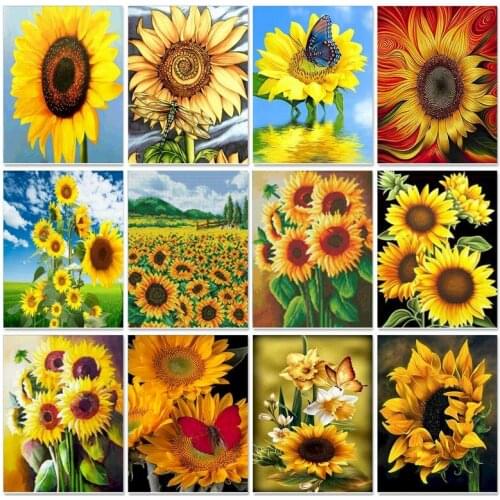 DIY Diamond Painting Full Square Drill Flowers Cross Stitch Diamond Embroidery Sunflower Mosaic Kits Handicraft Wall Decor