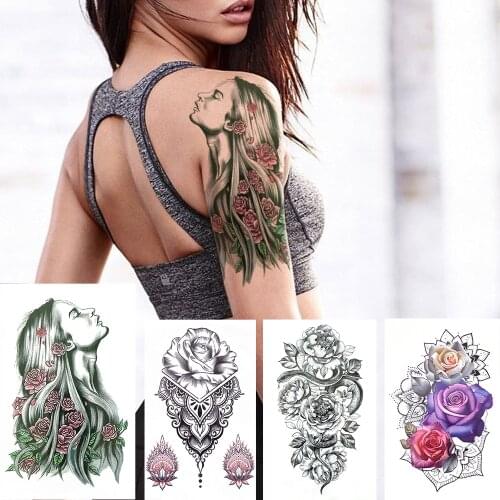 Beauty Female Temporary Tattoos Sticker For Women Girls Fake Flower Tattoos Waterproof Realistic Rose Snake Lotus Tatoos Paper