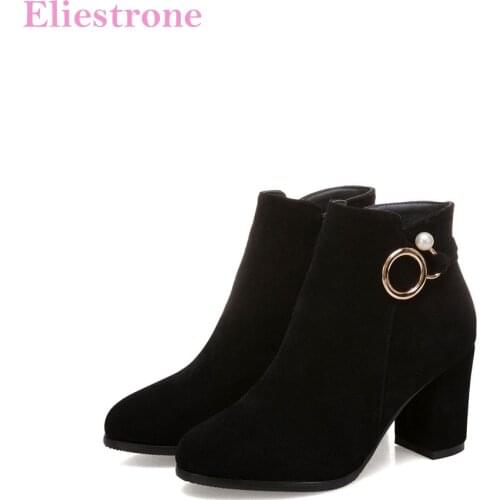 Brand New Autumn Black Beige Women Ankle Casual Boots Sexy Lady Office Shoes Square Heels AH628 Plus Big Size 33 10 46 52