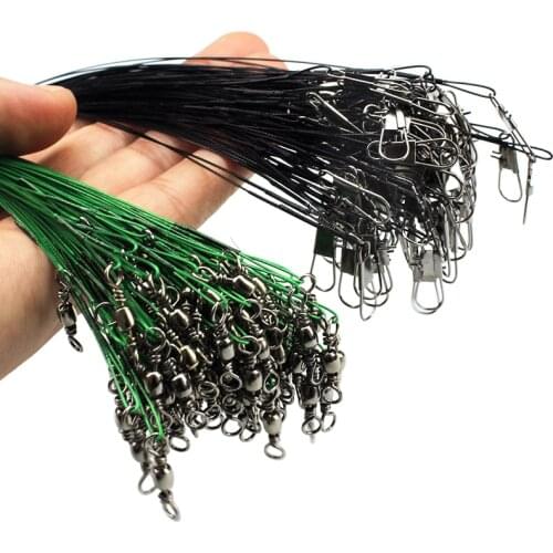 30-pieces Fishing Leader Wire Tooth Proof Stainless Steel Fishing Leader Line with swivels Snap Kits pesca 15cm/20cm/24cm/30cm