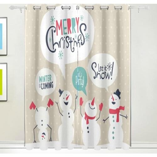 Christmas Card With Snowman Curtains Drapes Panels Darkening Blackout Grommet Room Divider for Patio Window Sliding Glass Door
