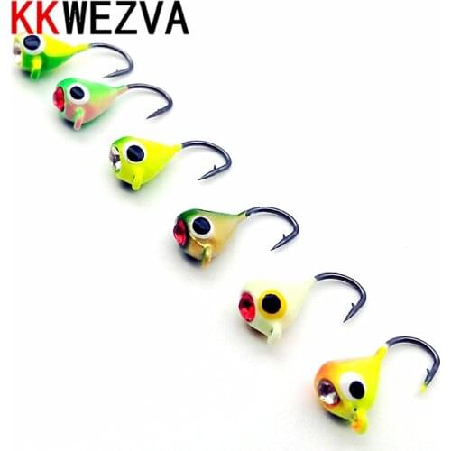 KKWEZVA 6pcs 1g 1.5cm color Winter Fishing Lure Ice Fishing Jig Fake Artificial Bait Fishing Tackle hooks