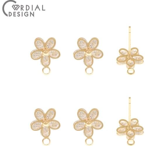 Cordial Design 20Pcs 11*14MM CZ Earrings Stud/Jewelry Accessories/Genuine Gold Plating/Hand Made/Jewelry Findings & Components