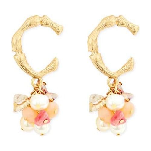 Letter C D Pearl Flower Earrings 2020 Sweet Gold Color Alloy Resin Tassel Drop Earrings Statement Jewelry