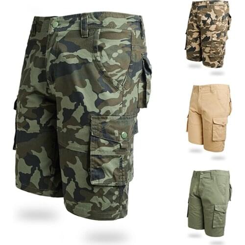 Mens Summer Cargo Shorts Camouflage Men Streetwear Casual Shorts Men Cotton Knee Length Military Workout Shorts Pants Plus Size