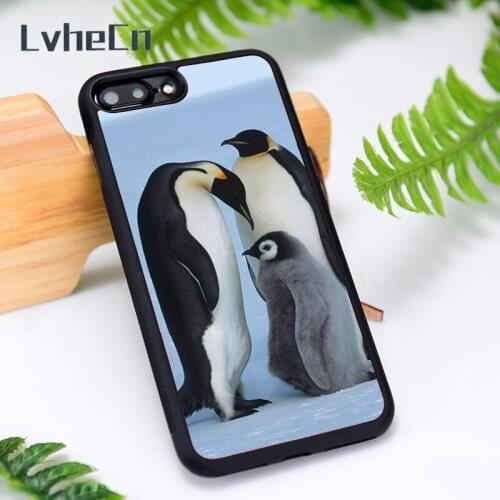 LvheCn Silicone Rubber Phone Case Cover for iPhone 6 6S 7 8 Plus X XS XR 11 12 Mini Pro Max Penguin Family protector