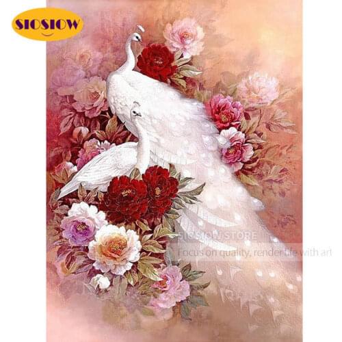 SIOSIOW Diy 5d Diamond Painting Full Square Animals Diamond Embroidery White Peacock Cross Stitch Beads Picture Kits Decor Home