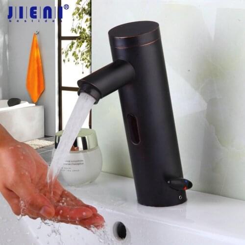 Solid Brass Automatic Sensor Faucet Black ORB Bathroom Basin Sink Faucet Hot Cold Water Mixer Tap Touch-Free Infrared Basin Tap