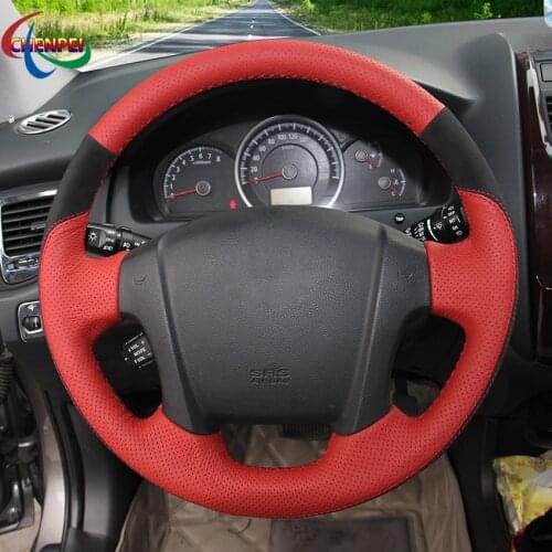 DIY Hand-Stitched Non-slip Black Suede Red Leather Car Steering Wheel Cover For Kia Sportage 2 2005-2013 Sportage 2004-2010