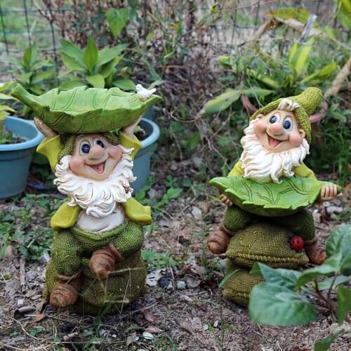 Statue Yard Balcony Figurines Home Furnishing Decor Dwarf Holding Leaves Sitting