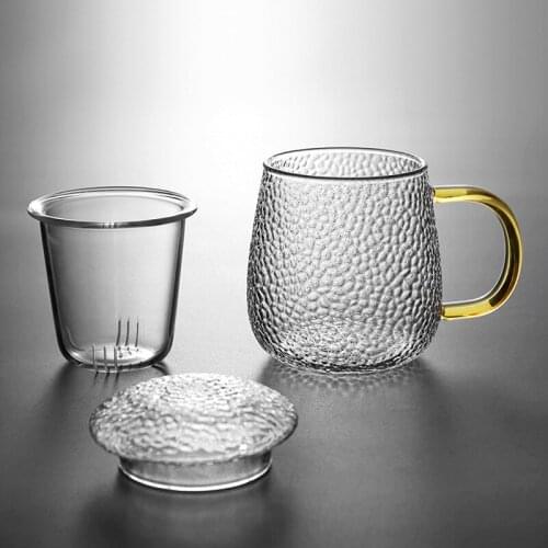 Glass household filter bubble flower cup heat-resistant tea separation cup with cover handle