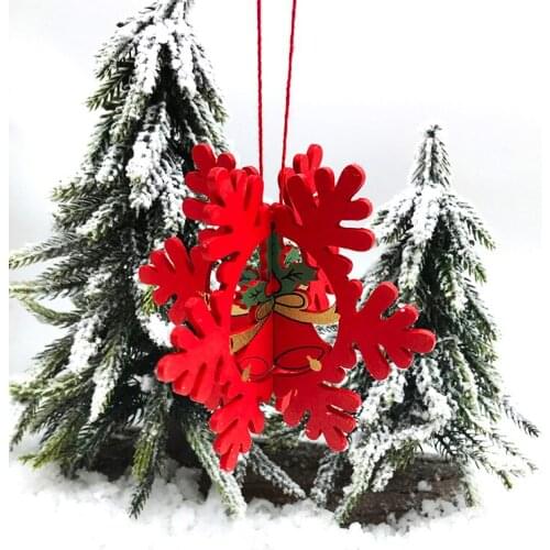 Wedding Christmas decorations wooden laser hollowed out Christmas tree three-dimensional snowflake small pendant Christmas gift