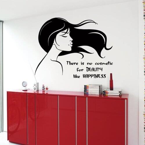 Hair Salon Wall Decals Beauty Cosmetic Happiness Woman Wall Decal Hairdressing Beauty Salon Wall Decor Vinyl Art Sticker X830