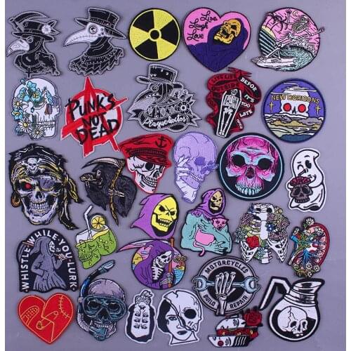 Embroidered Patches For Clothing Skull Biker Patches For Jackets DIY Movie Sticker Embroidery Applique Grim Reaper Iron On Patch