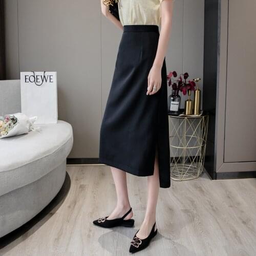 Summer New Women Fashion Solid Color Split fork Skirt Korean style High waist loose Long skirt