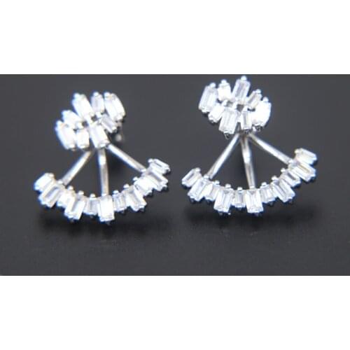 Mix 3 color baguette AAA cubic zirconia double sided studs fashion elegant women girl cz earring