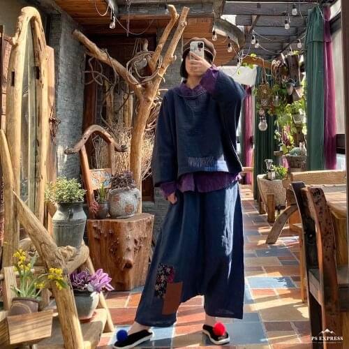 Women Spring Summer Patchwork Linen Pants Ladies Vintage Flax Pants Female Elastic Waist Linen Trousers