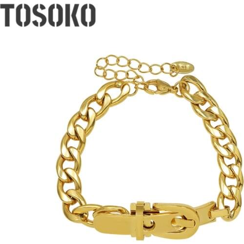 TOSOKO Stainless Steel Exaggerated Watch Buckle Bracelet Womens Thick Chain Hip Hop Bracelet BSE257