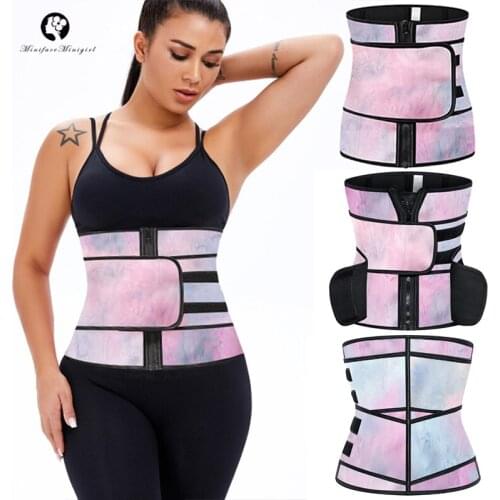 Womens Stylish Pink Tie Dye Waist Trainer Trimmer Neoprene Latex Weight Loss Corset Belt Slimming Body Shaper Colombian Girdles