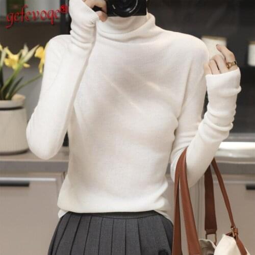 Womens Elegant Turtleneck Knitted Sweater 2021 Winter Clothes Solid Slim Long Sleeve Basic Pullover Top Female Knitwear Jumper
