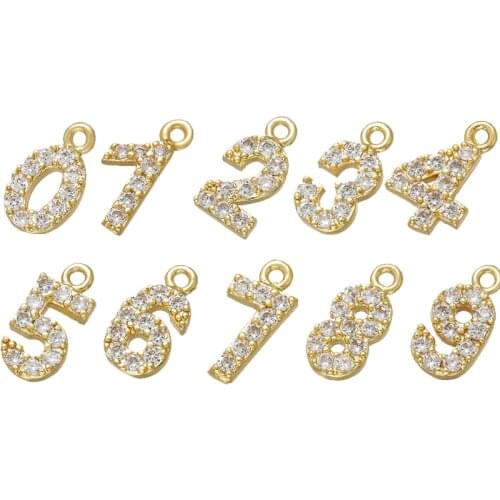 ZHUKOU 5x10mm Gold color flat ring Arabic number Pendant/number charms for women necklace earring jewelry accessories modelVD706