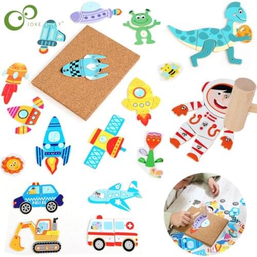 1Set 3D Wooden Car Space Animal Jigsaw Puzzle Colorful Tangram Toy Kids Montessori Early Education Games Toys Children Gifts YJN