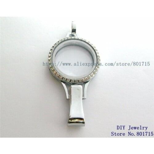 As families friends gift 1pcs 30*65mm Glass rhinestone Copy Stainless Steel Badge hold lanyard Floating Memory locket