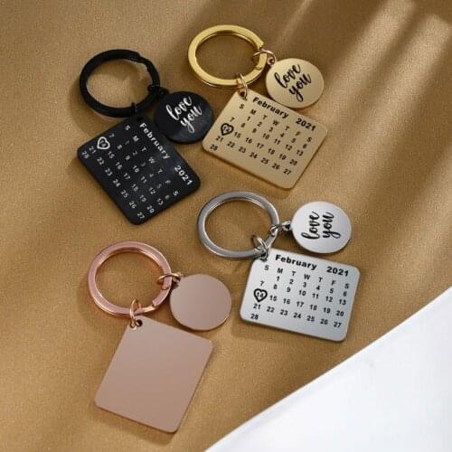 2021 Special Date 2.14 Titanium Steel Calendar Keychain New Year Wedding Aniversary Memory Valentines Day Jewelry Gift