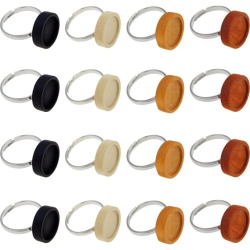 4pcs/pack Mix Adjustable Blank Ring Settings WoodTray Fit Glass Cabochons Cameo Diy Adjustable Blank Ring Fit Dia Ring
